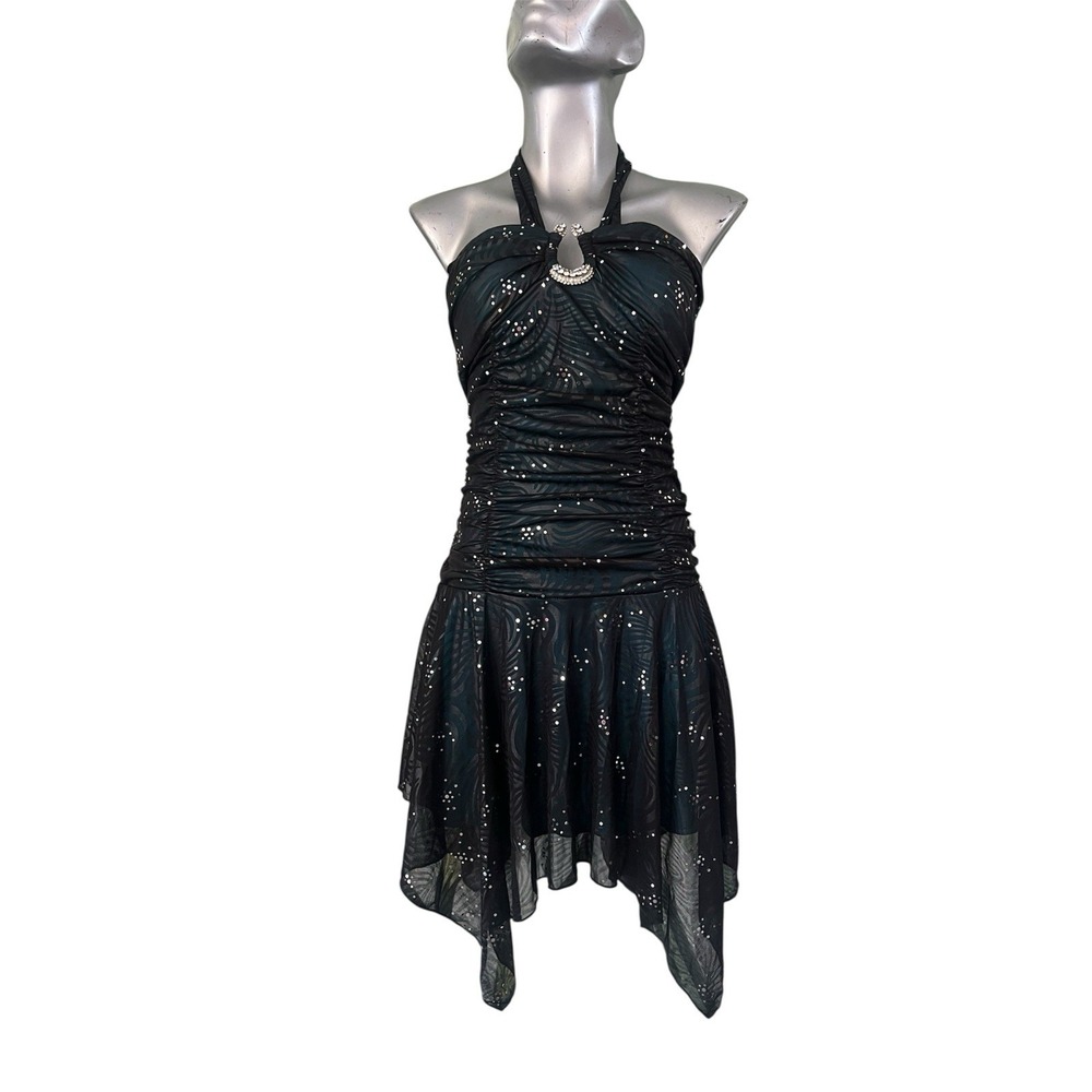 Deb Vintage Euro Y2K Asymmetric Halter Dress Pleated Sz.M Whimsigoth Party Glam